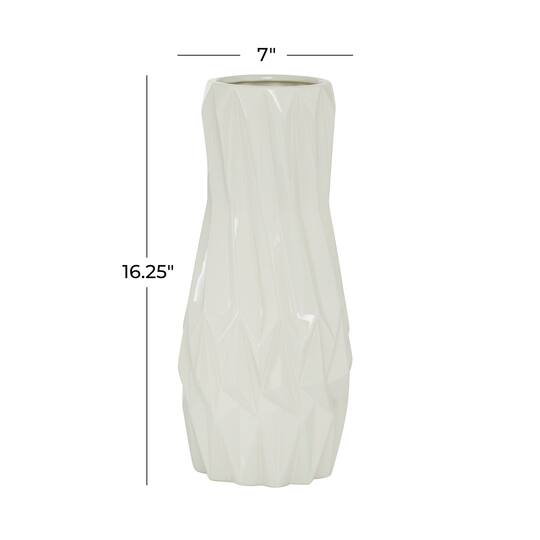 White Ceramic Modern Vase, 16" x 7" x 7"